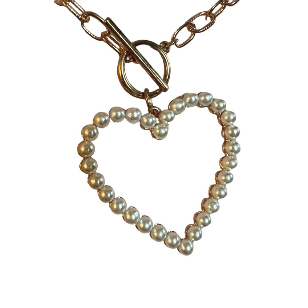 Pearl Heart Toggle Clasp Necklace Gold White by Viola NWT - Picture 3 of 6